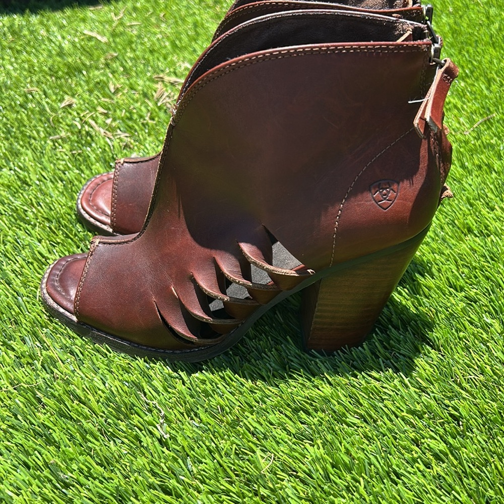 Brown Leather Peep-Toe Ankle Boots